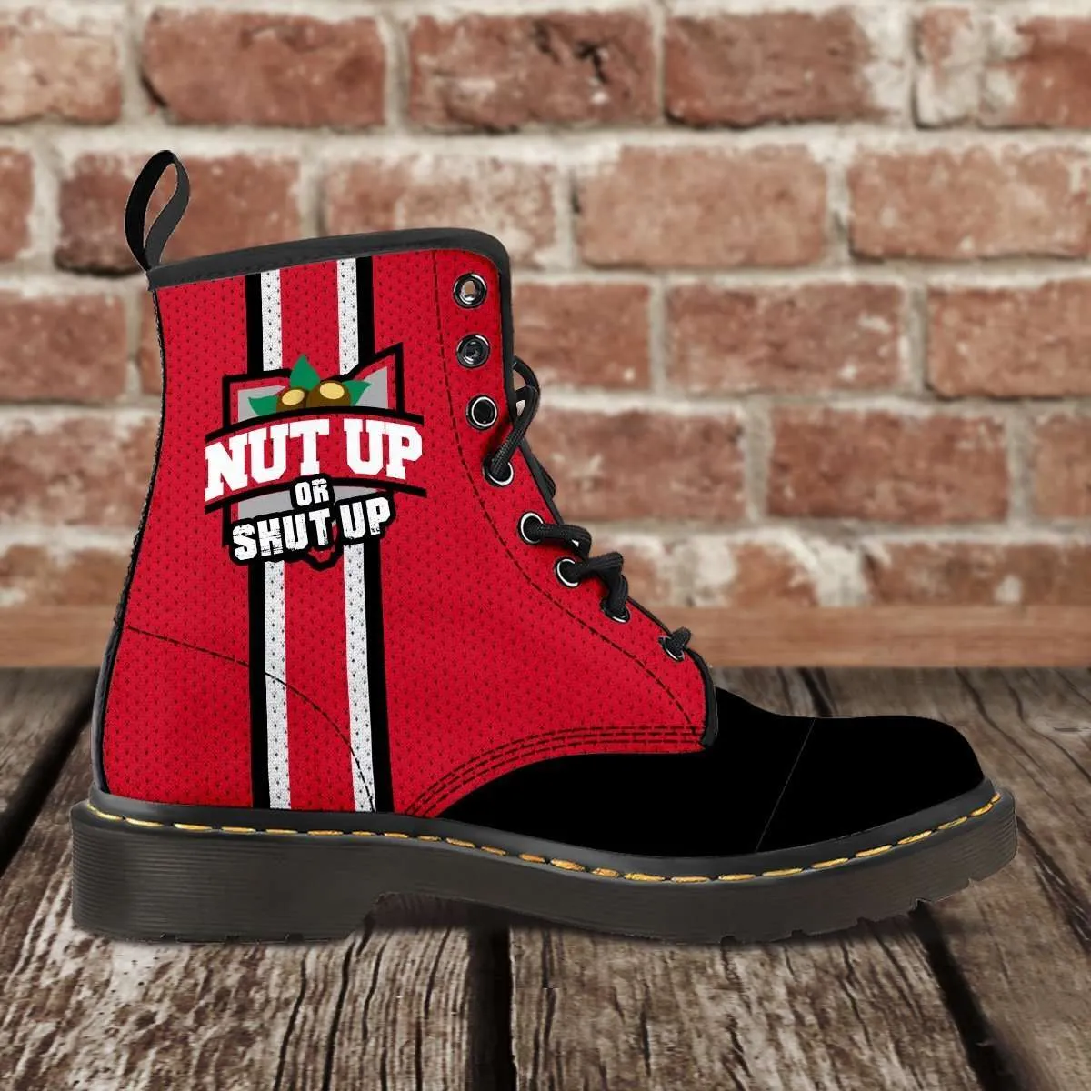 #NutUpOrShutUp Ohio State Fan Faux Leather 7 Eye Lace-up Boots