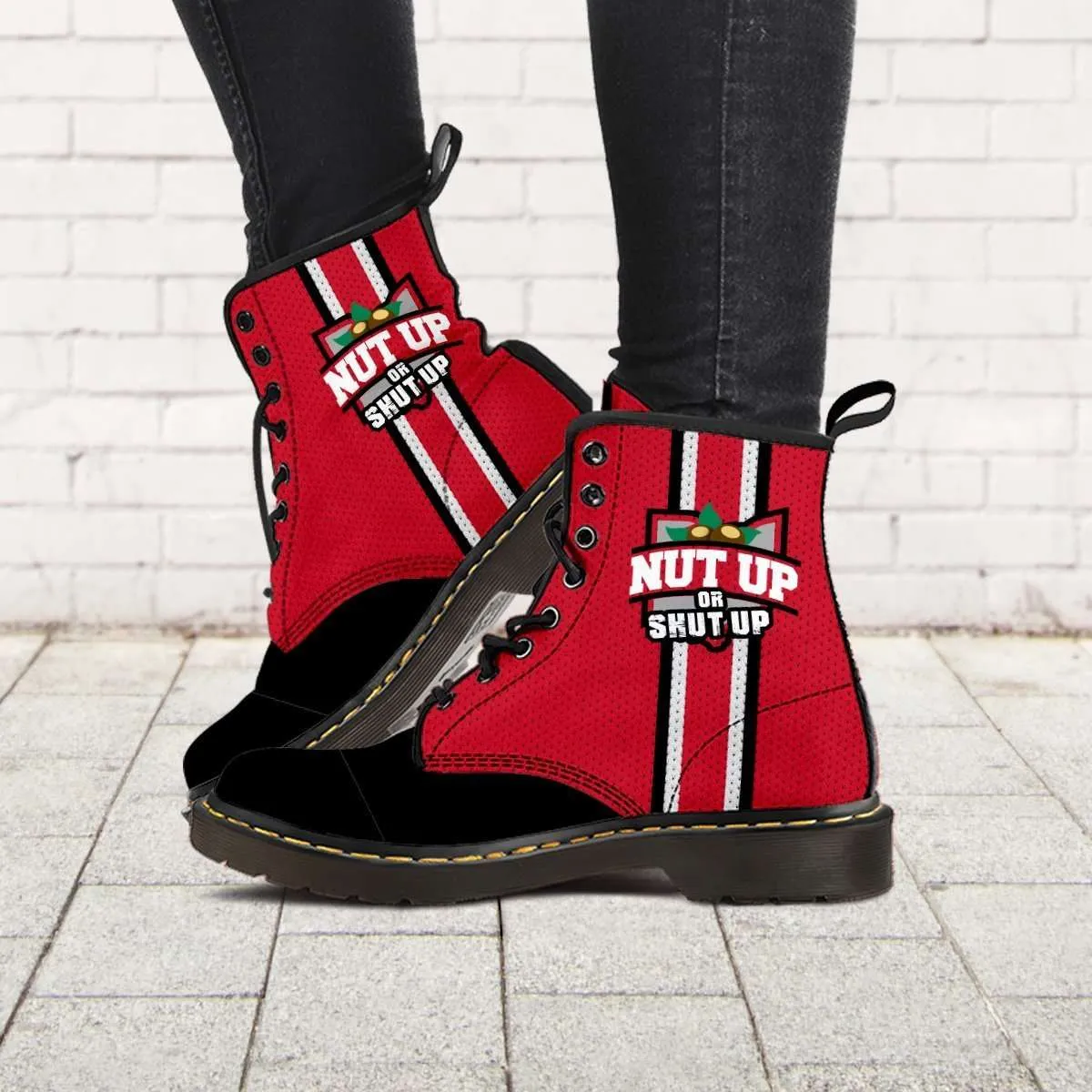 #NutUpOrShutUp Ohio State Fan Faux Leather 7 Eye Lace-up Boots