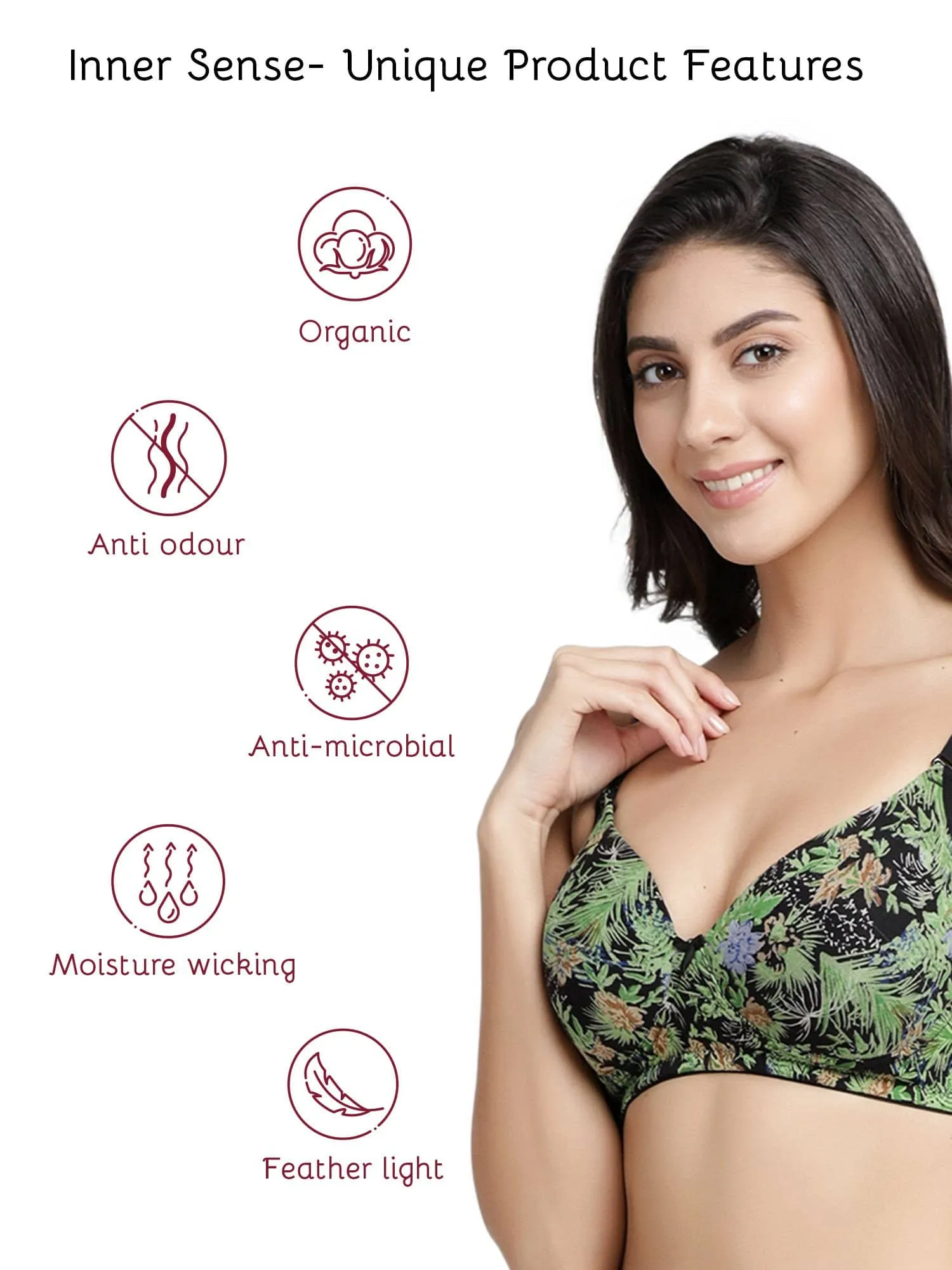 Organic Cotton Antimicrobial Wire-Free Padded Bra-ISB068-Jungle Print-