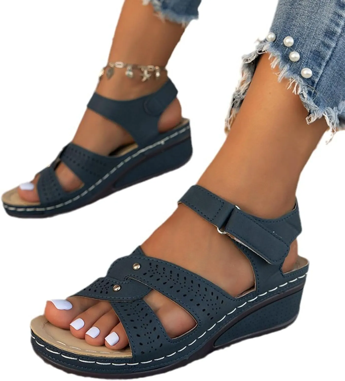 Orthopedic Ankle Strap Sandals for Women Summer Dressy 2025 Open Toe Arch Support Wedges Comfort Shoes for Walking