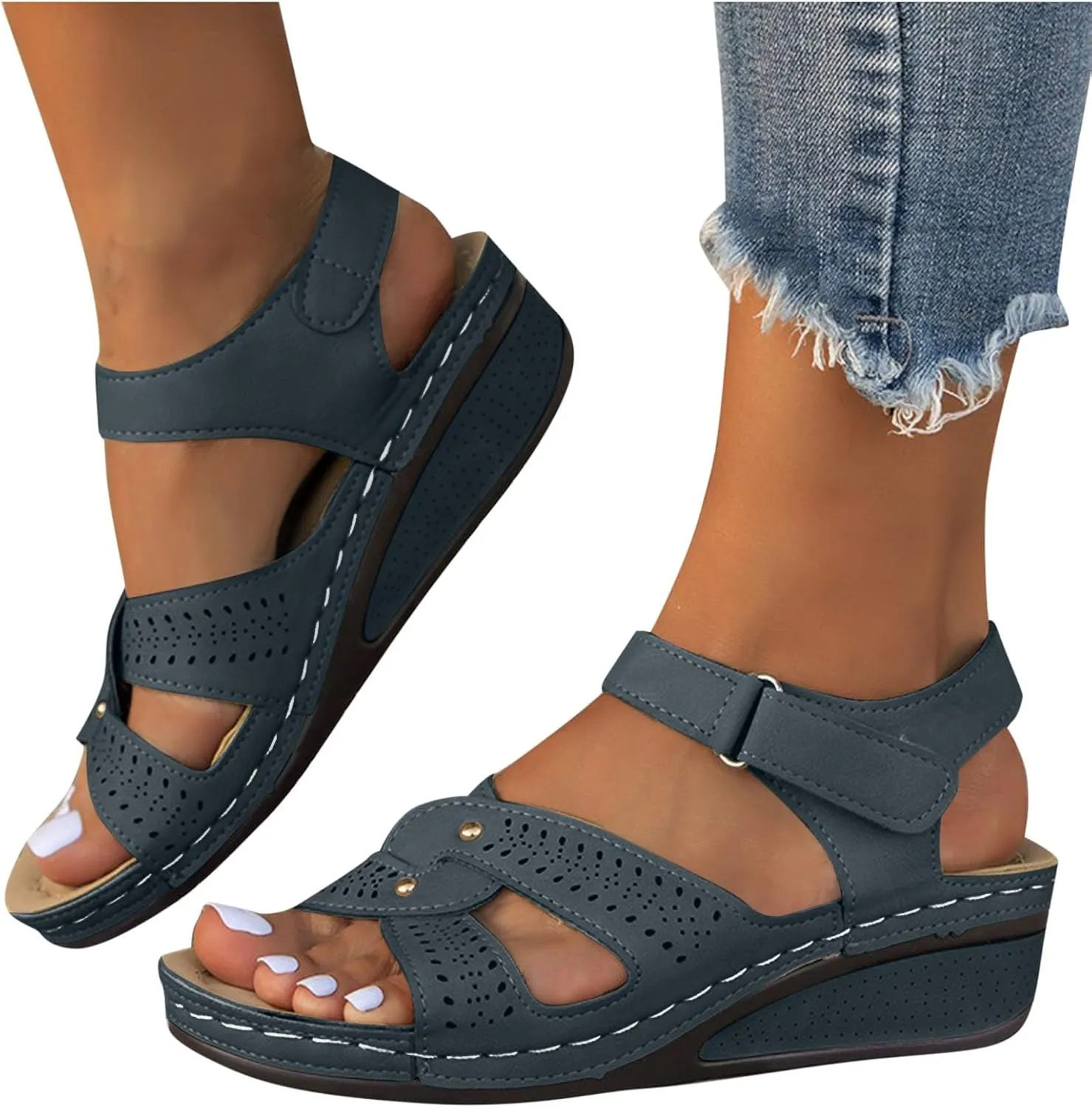 Orthopedic Ankle Strap Sandals for Women Summer Dressy 2025 Open Toe Arch Support Wedges Comfort Shoes for Walking