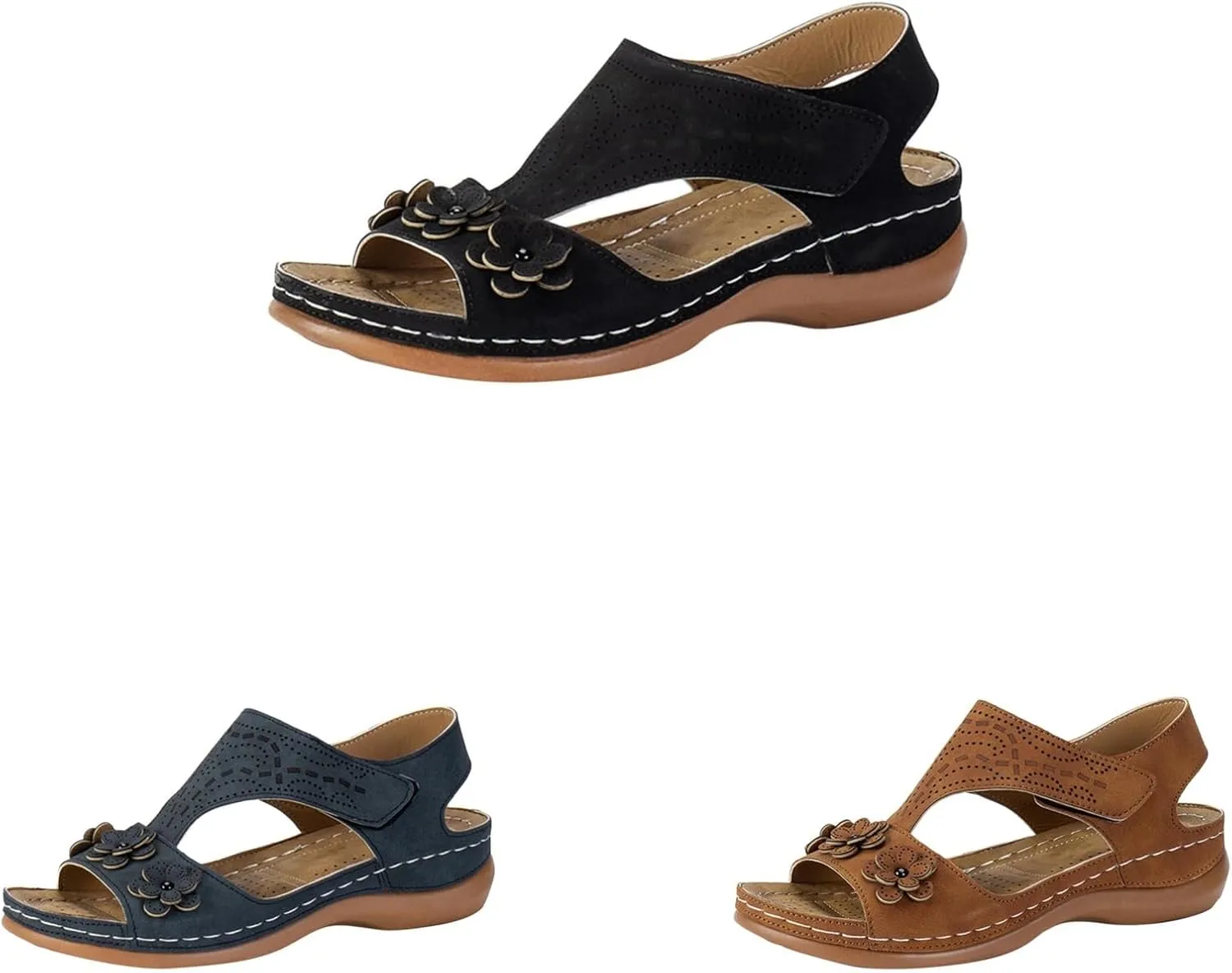 Orthopedic Sandals for Women with Arch Support Flower Sandals Ankle Strap Fish Mouth Open Toe Slip On Slipper