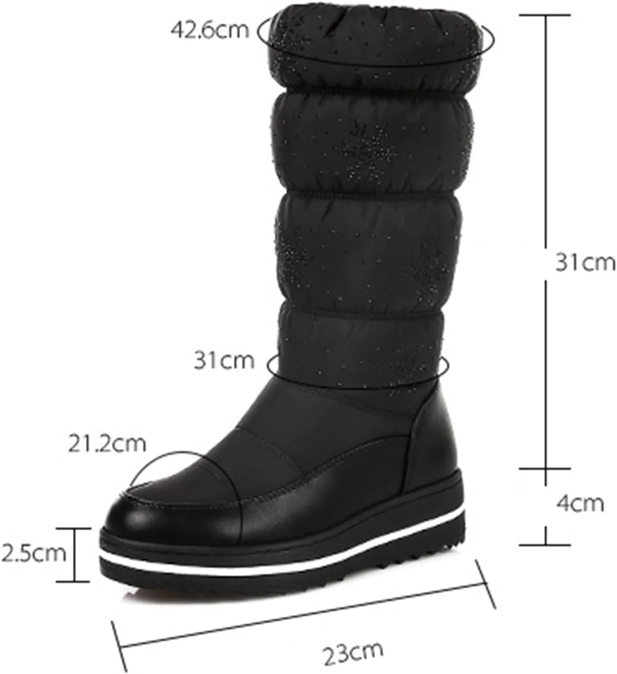 Outdoor Snow Boots, Women's Mid-Calf Plush Boots Round-Toe Wedge-Heel Pull-On Plush Down Boots For Women Waterproof Plush Warm Ski And Mountaineering Boots