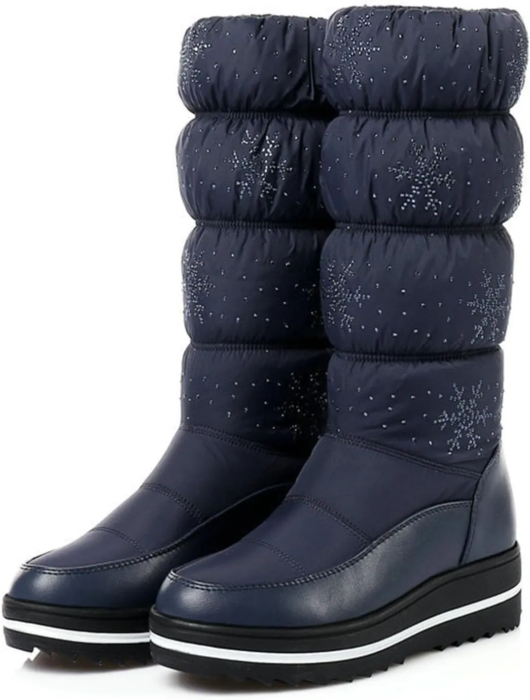 Outdoor Snow Boots, Women's Mid-Calf Plush Boots Round-Toe Wedge-Heel Pull-On Plush Down Boots For Women Waterproof Plush Warm Ski And Mountaineering Boots