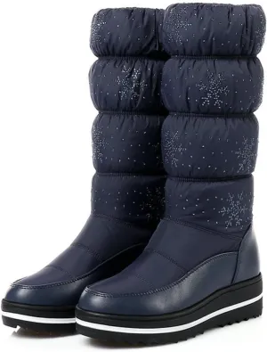 Outdoor Snow Boots, Women's Mid-Calf Plush Boots Round-Toe Wedge-Heel Pull-On Plush Down Boots For Women Waterproof Plush Warm Ski And Mountaineering Boots