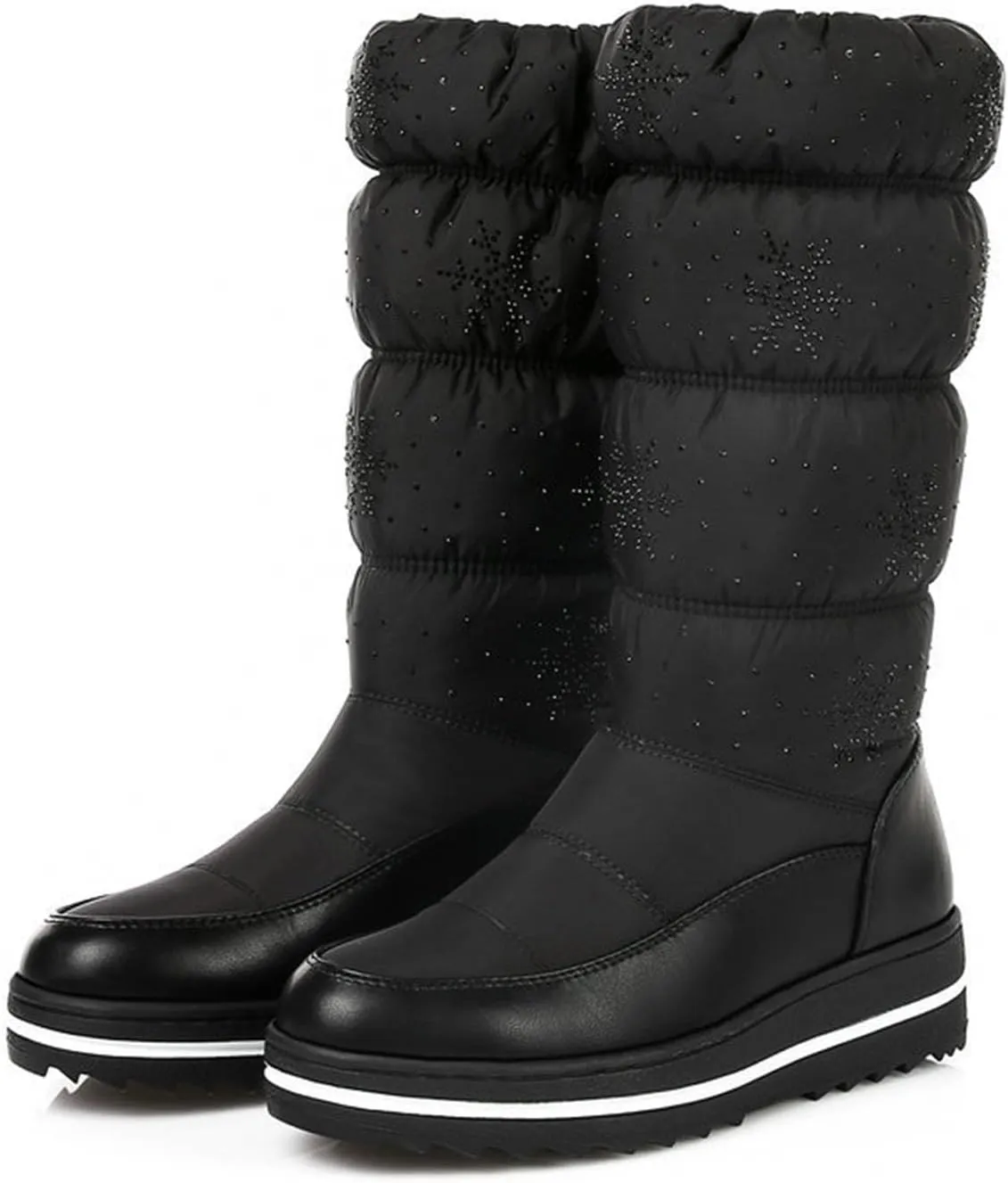 Outdoor Snow Boots, Women's Mid-Calf Plush Boots Round-Toe Wedge-Heel Pull-On Plush Down Boots For Women Waterproof Plush Warm Ski And Mountaineering Boots