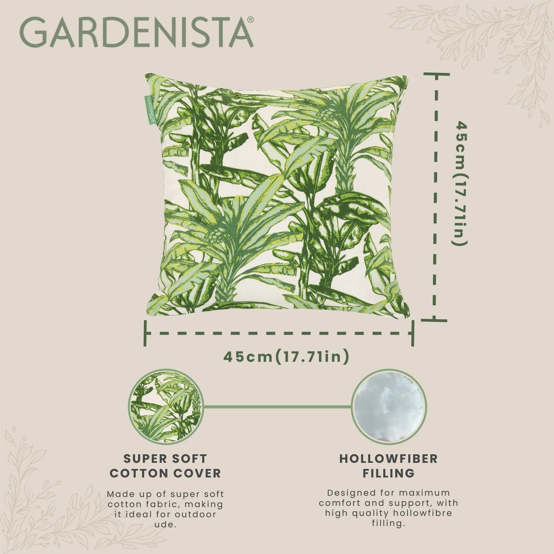 Outdoor Water Resistant Cotton Canvas Printed Scatter Cushions - Fern