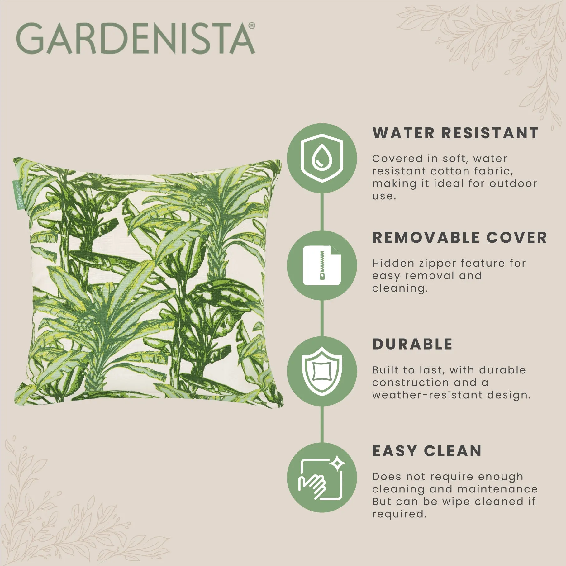 Outdoor Water Resistant Cotton Canvas Printed Scatter Cushions - Fern