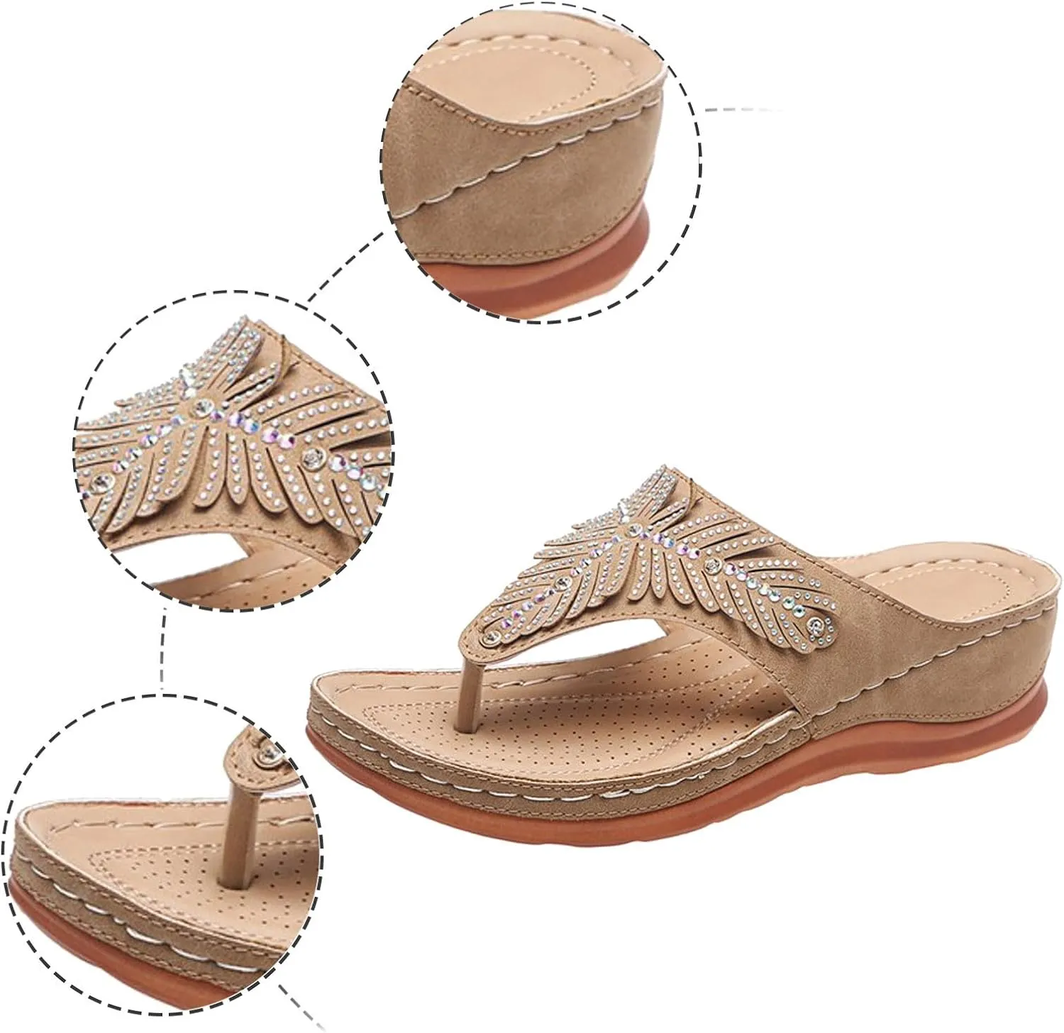 peqiut Sandals for Women Rhinestones Beach Flip Flops Slippers Summer Breathable Wedge Wide Width Ladies Sandals Women