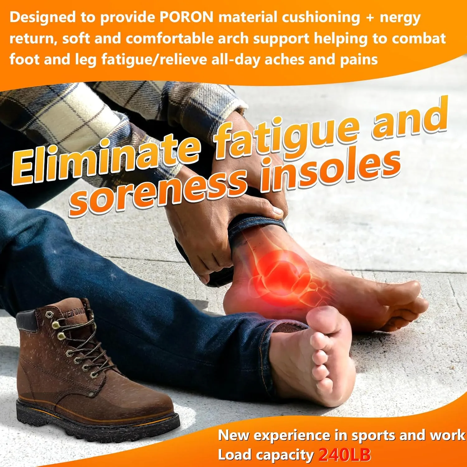 Plantar Fasciitis Insoles Shoe Inserts for Men Women, Arch Support Orthotics Inserts, 240lbs Heavy Duty Work Boot Insoles for Men, Relief Flat Feet, Achilles Tendonitis, Standing All Day