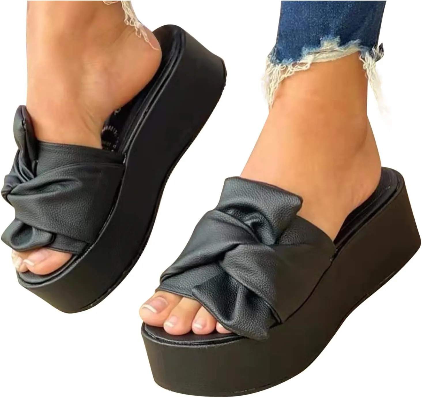Platform Sandals Women, Cute Bowknot Beach Sandals, Comfortable Wide Width Summer Sandal Dressy 2025 Open Toe Slides