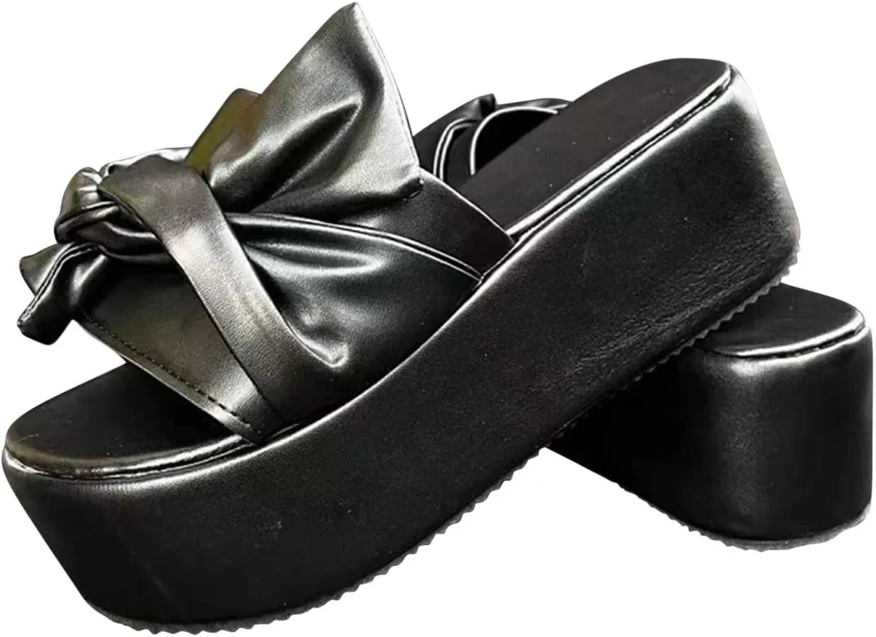 Platform Sandals Women, Cute Bowknot Beach Sandals, Comfortable Wide Width Summer Sandal Dressy 2025 Open Toe Slides