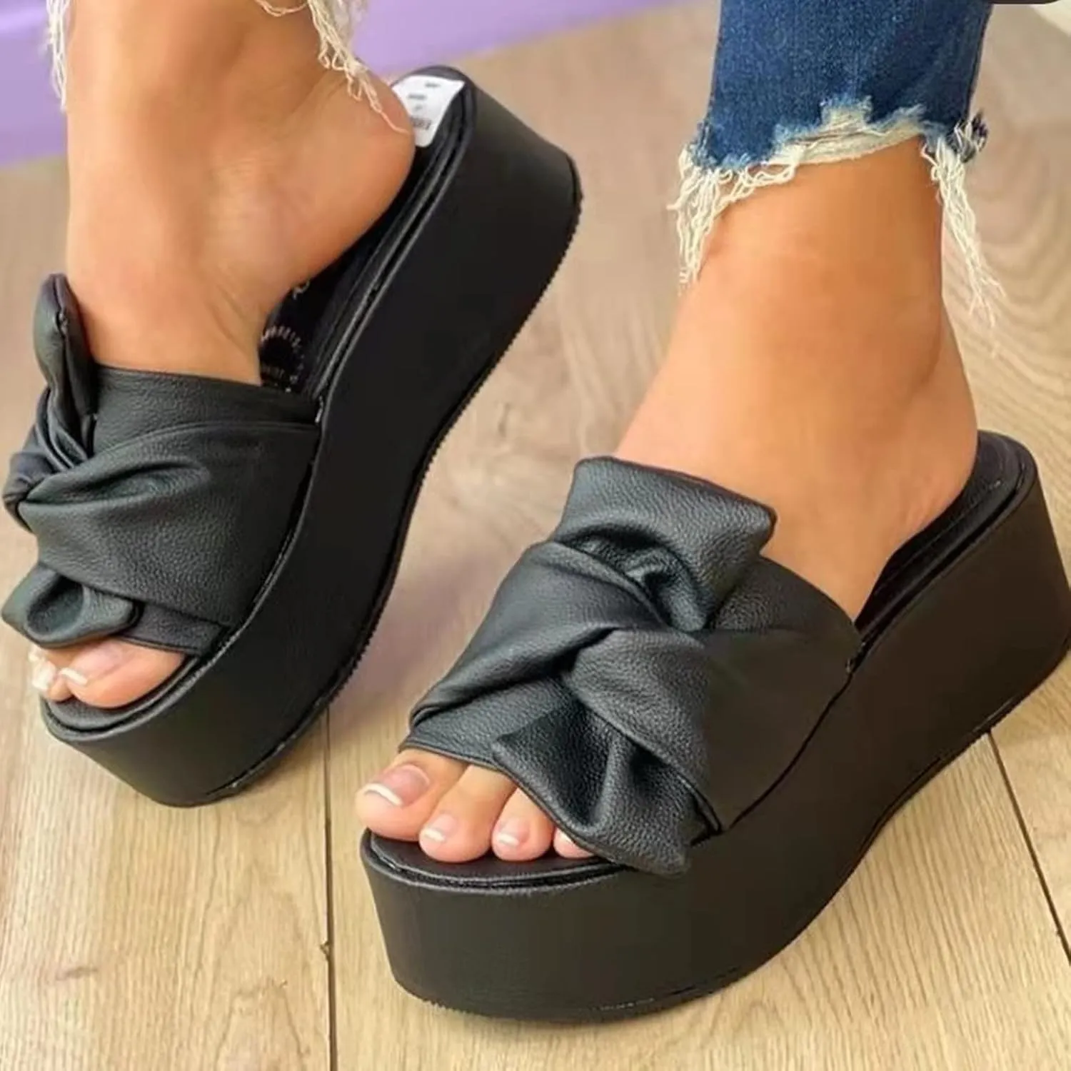 Platform Sandals Women, Cute Bowknot Beach Sandals, Comfortable Wide Width Summer Sandal Dressy 2025 Open Toe Slides