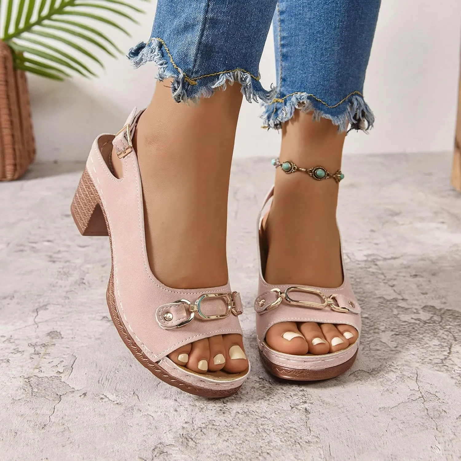 Platform Sandals Women Espadrille Wedge Casual Slippers Open Toe Dressy Heels Summer Slingback Wide Beach High Espadrilles Slip on Cute Slip-on Adjustable Buckle Ankle Strap Shoes Wedges
