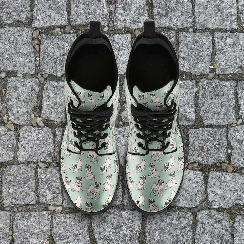 Pug Lover Vegan Leather Boots Green