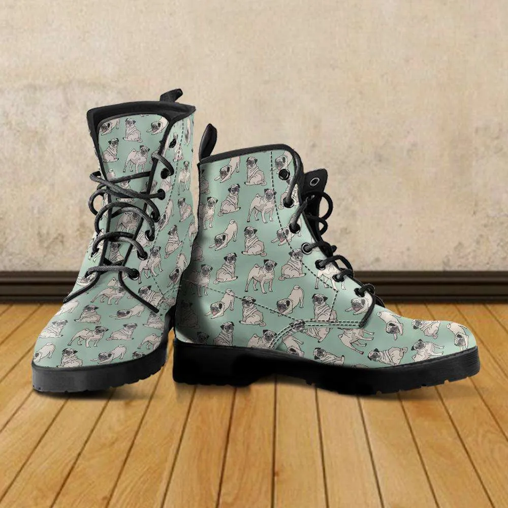 Pug Lover Vegan Leather Boots Green