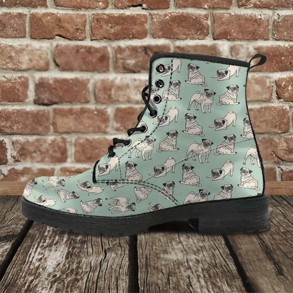 Pug Lover Vegan Leather Boots Green