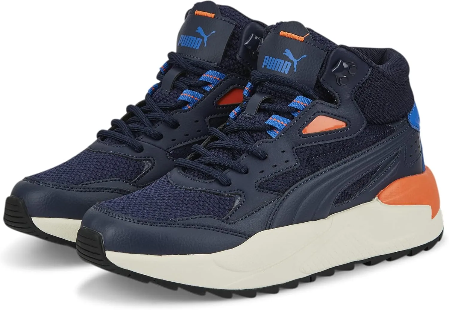 PUMA Unisex-Child Shoes X-Ray Speed Mid Winter Sneaker, Peacoat-Victoria Blue-Nasturtium, 4 US Big Kid