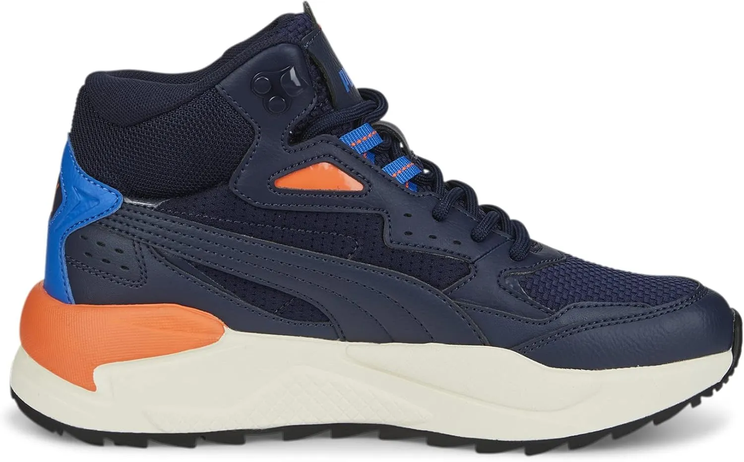 PUMA Unisex-Child Shoes X-Ray Speed Mid Winter Sneaker, Peacoat-Victoria Blue-Nasturtium, 4 US Big Kid