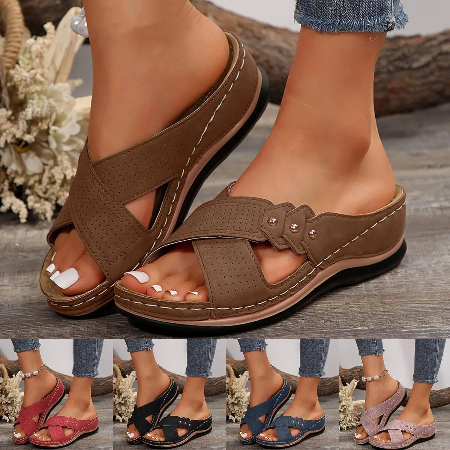 Sandals for Women Dressy Summer, Spring Sandals for Women Comfortable Slippers with Arch Support Sandal Flip Flops