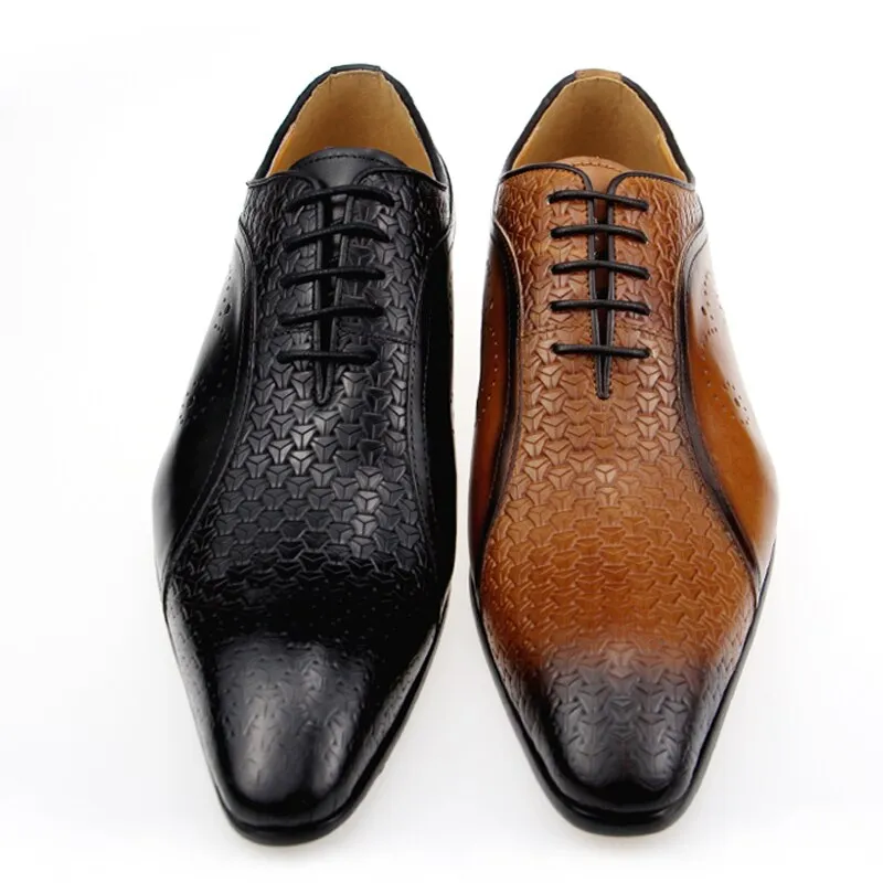 Side Carving Men's Genuine Leather Shoes