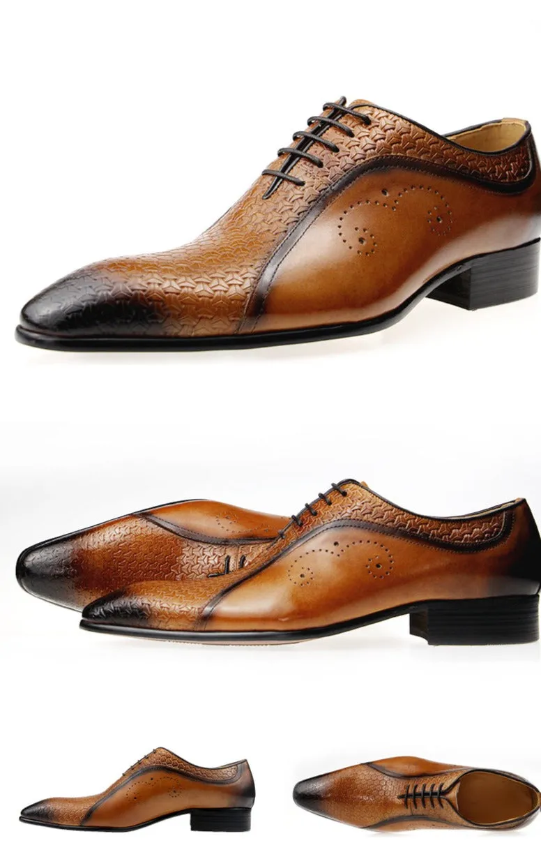 Side Carving Men's Genuine Leather Shoes
