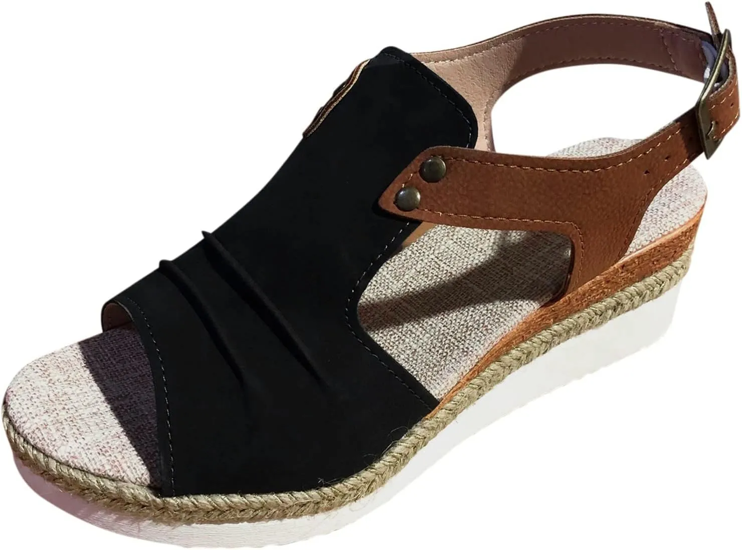 Smoneyful Womens Orthopedic Platform Wedge Sandals 2025 Summer Dressy Flat Open Toe Ankle Strap Espadrilles Strappy Slip on Arch Support Beach Boho Casual Outdoor Comfortable