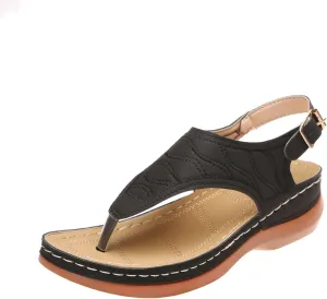 Smoneyful Women's Orthopedic Sandals Arch Support Anti Slip Breathable Vintage Slip On Flip Flops High Arch Wedge Dressy Summer Casual Walking Beach Flat Sandals