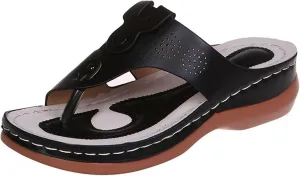 Smoneyful Womens Orthopedic Sandals Arch Support Plantar Comfort Slip Flip Flops Yoga Mat Soft Cushion Flat Wedge Sandals Walking Summer Casual Beach Lightweight Vintage Slippers