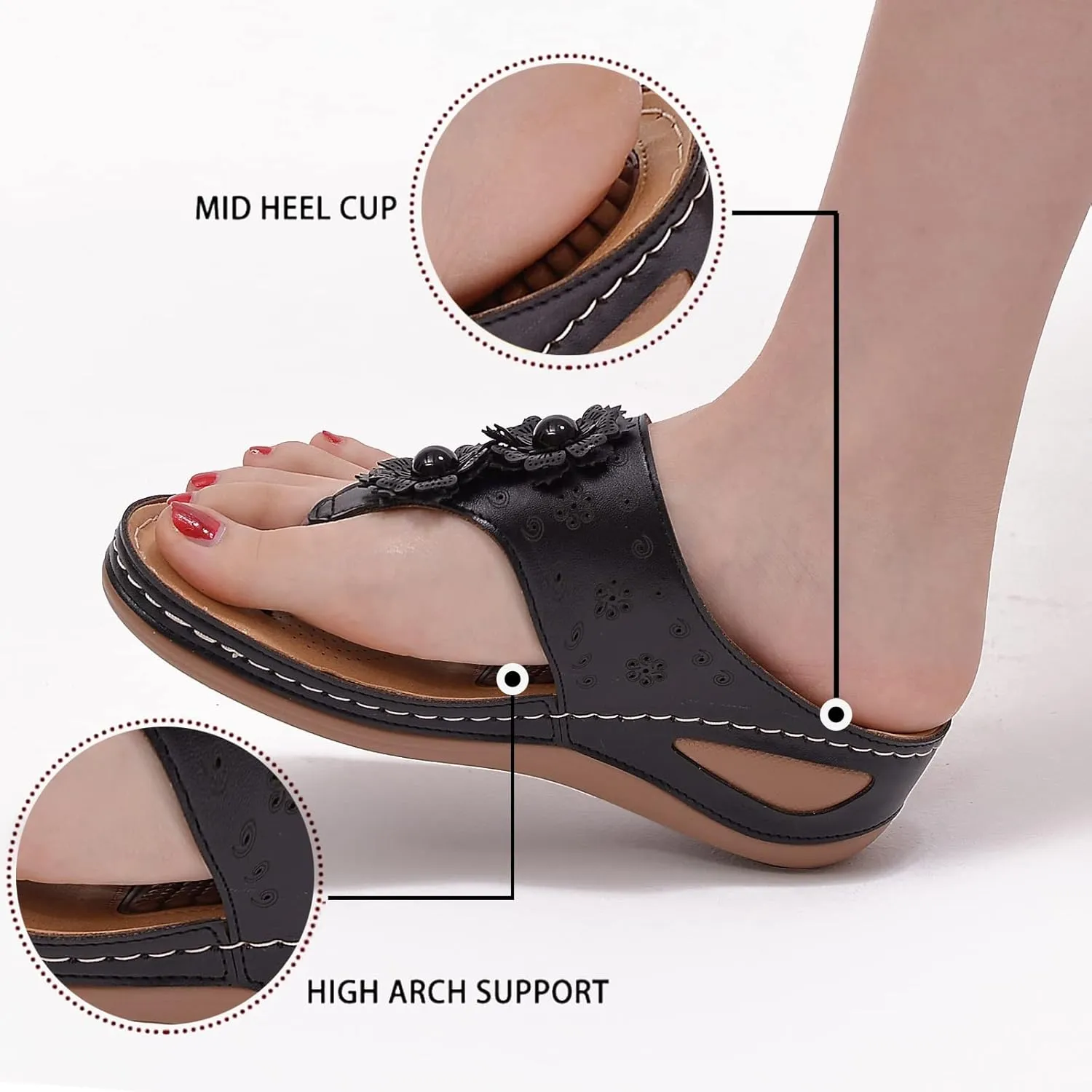 Smoneyful Womens Platform Wedge Sandals Comfortable Cushion for Summer Beach or Casual Walk Flip Flops Style