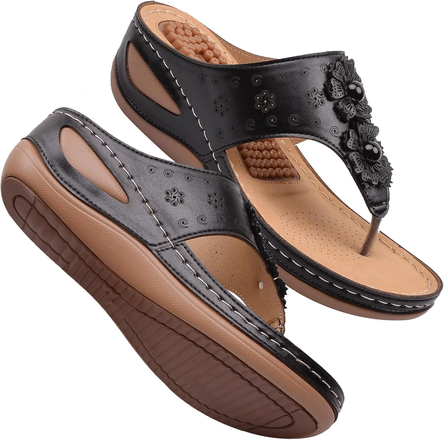 Smoneyful Womens Platform Wedge Sandals Comfortable Cushion for Summer Beach or Casual Walk Flip Flops Style