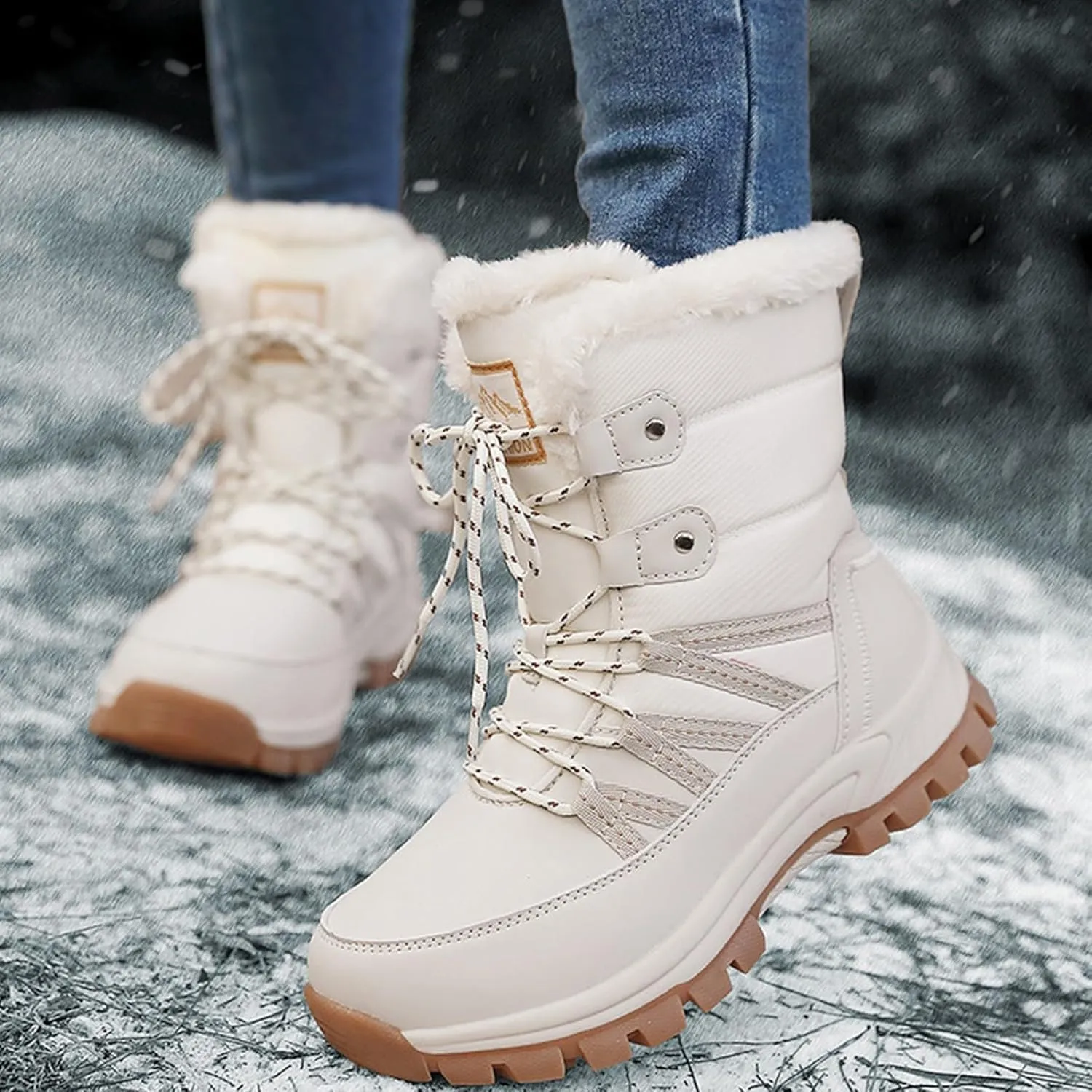 Snow Boots for Womens Winter Shoes Warm Fur Lined Mid Calf Boots Women Anti Slip Waterproof Comfortable Outdoor Boot