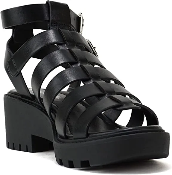 Soda Multi Strap Low Block Heel Sandals