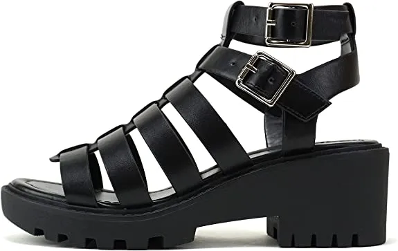 Soda Multi Strap Low Block Heel Sandals