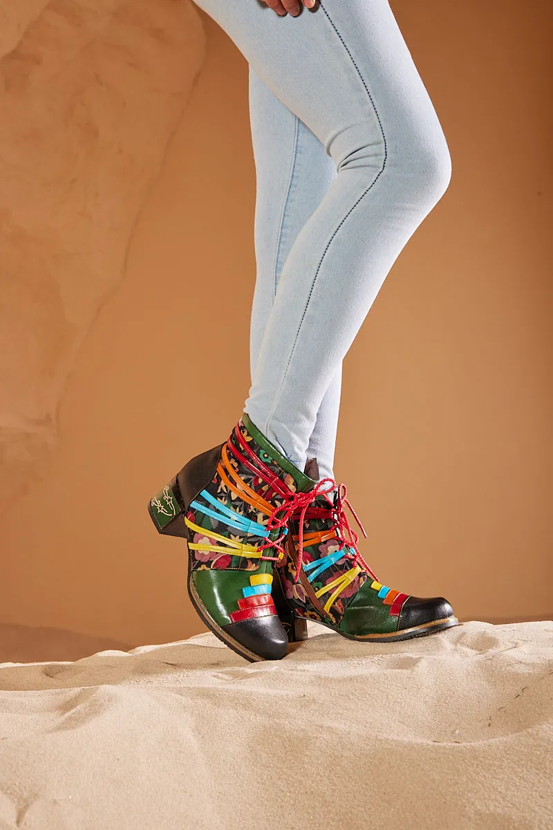 Soffia | Desert Express Floral Leather Combat Boots