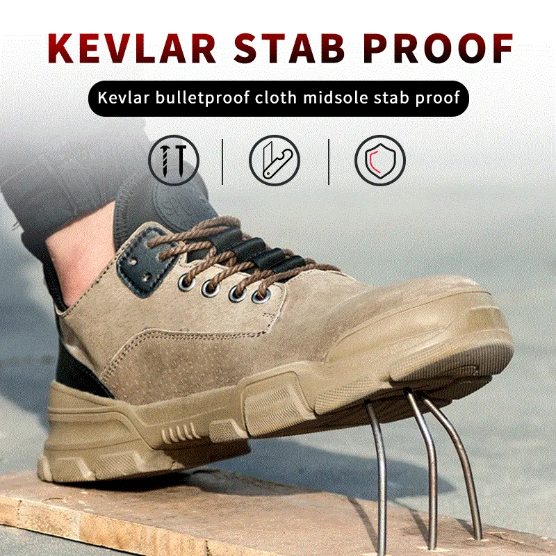Steel Toe Sneakers Safety Work Shoes for Men Suede Breathable and Lightweight Steel Toe Work Shoes