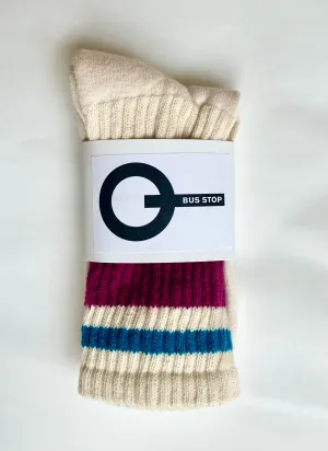 STRIPE Wine Cotton Crew Socks