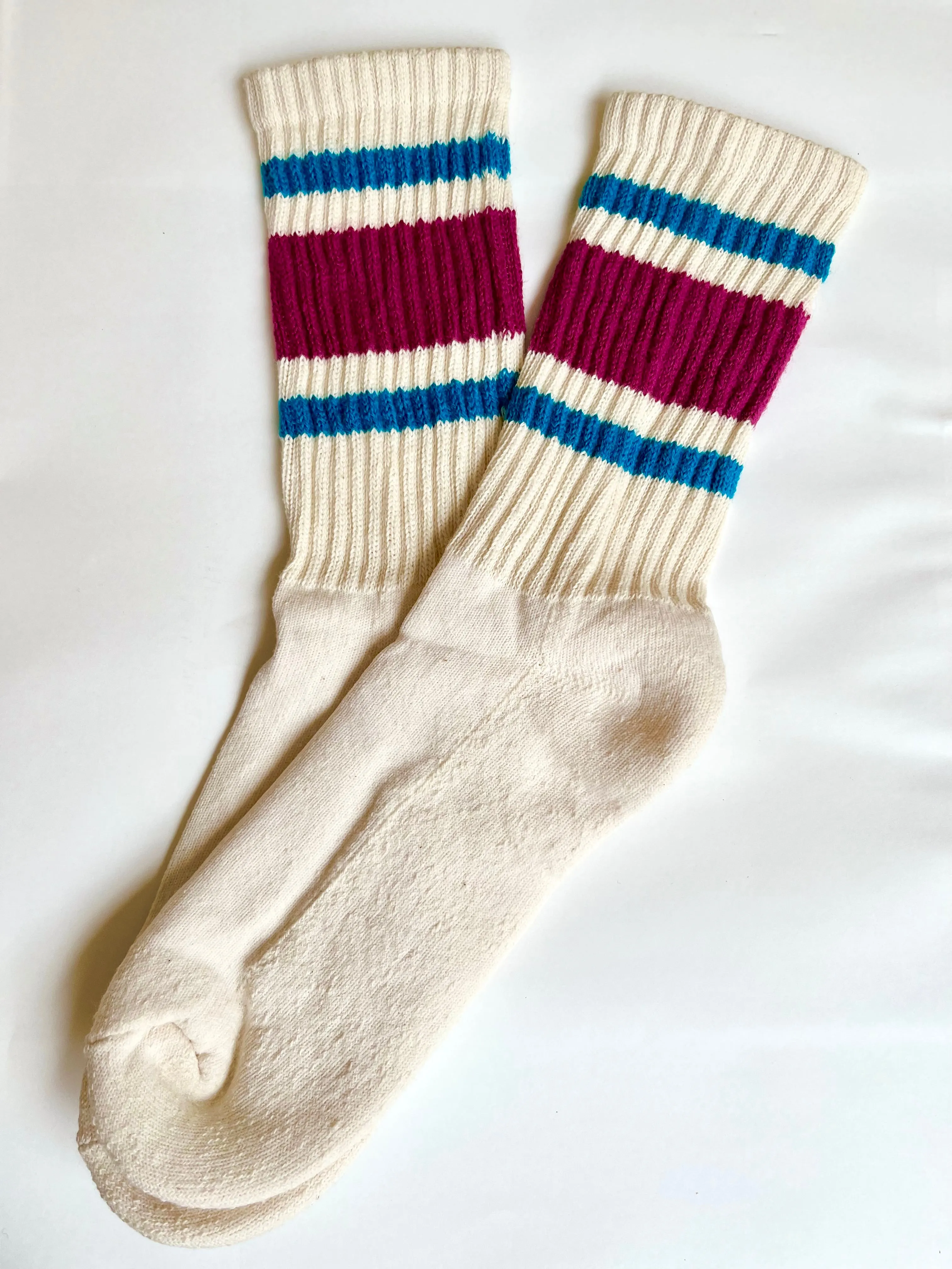 STRIPE Wine Cotton Crew Socks