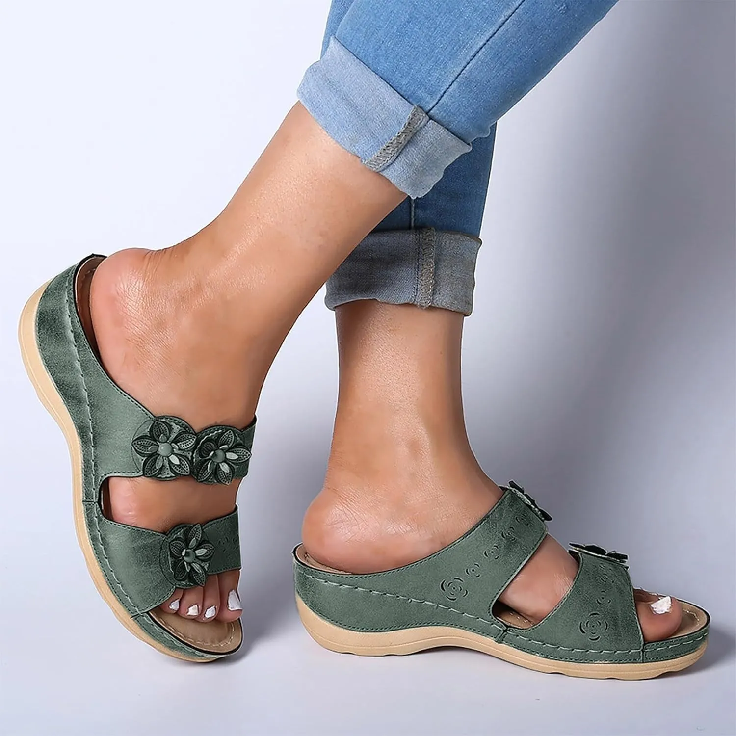 Summer Sandals for Women 2025, Orthopedic Wedge Dressy Walking with Arch Support Rubber Sole,Casual Slip on Shoes Non-Slip Open-Toe Dress Ladies Platform Comfortable Walking Leather Sandal