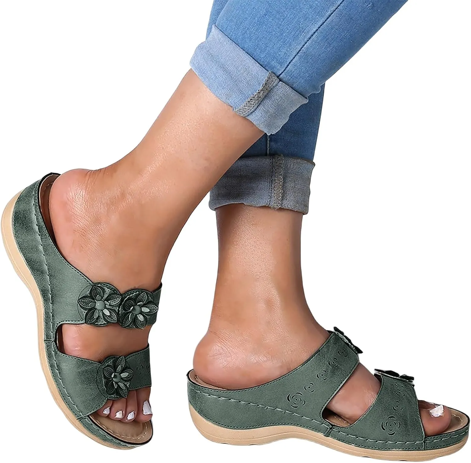 Summer Sandals for Women 2025, Orthopedic Wedge Dressy Walking with Arch Support Rubber Sole,Casual Slip on Shoes Non-Slip Open-Toe Dress Ladies Platform Comfortable Walking Leather Sandal