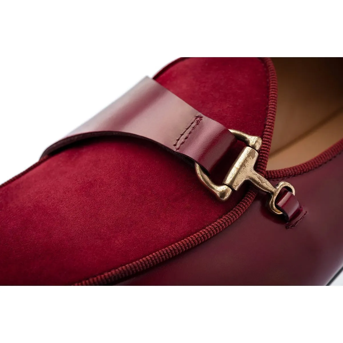 SUPERGLAMOUROUS Tangerine 12 Men's Shoes Burgundy Suede / Calf-Skin Leather Belgian Formal Loafers (SPGM1272)