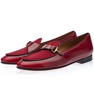 SUPERGLAMOUROUS Tangerine 12 Men's Shoes Burgundy Suede / Calf-Skin Leather Belgian Formal Loafers (SPGM1272)