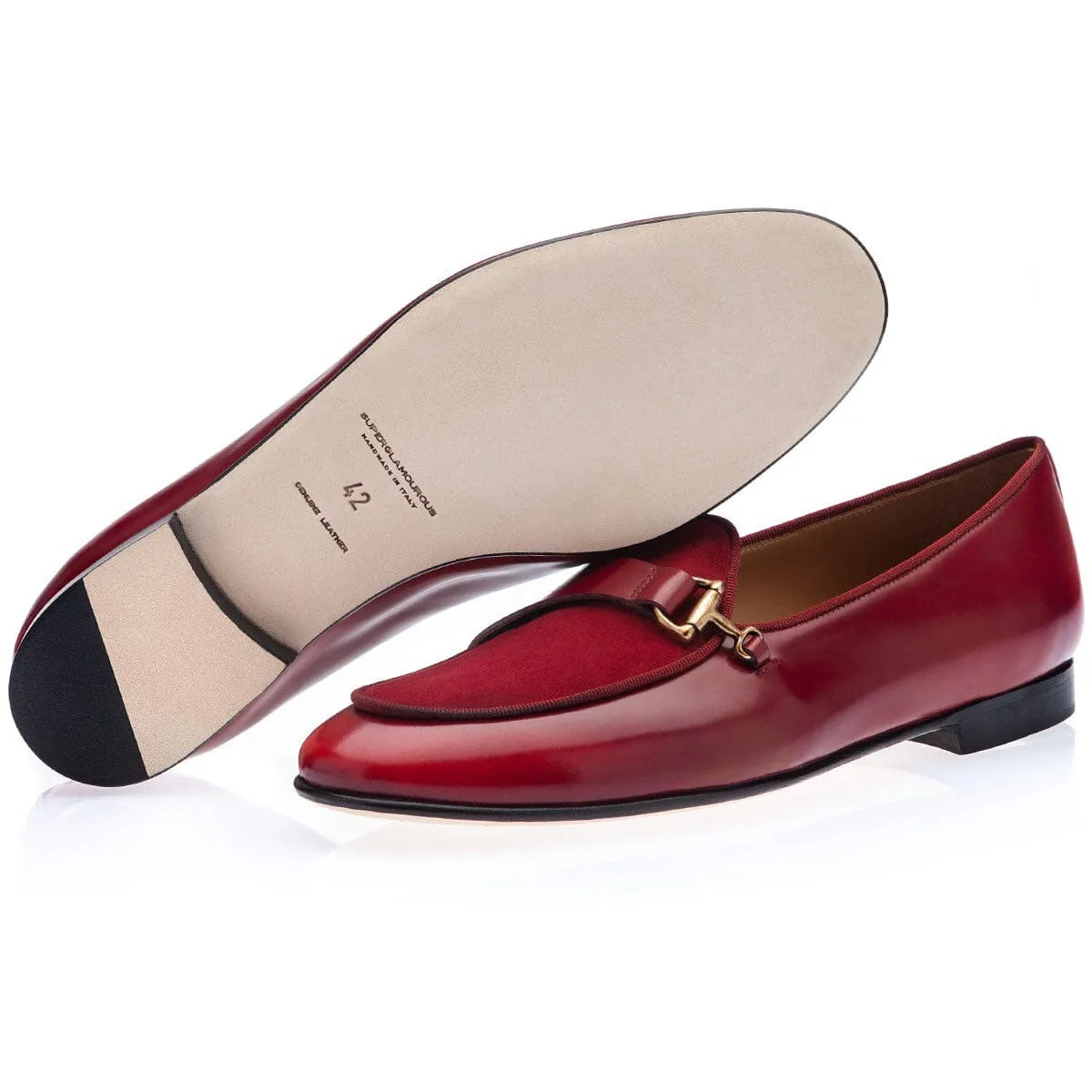 SUPERGLAMOUROUS Tangerine 12 Men's Shoes Burgundy Suede / Calf-Skin Leather Belgian Formal Loafers (SPGM1272)