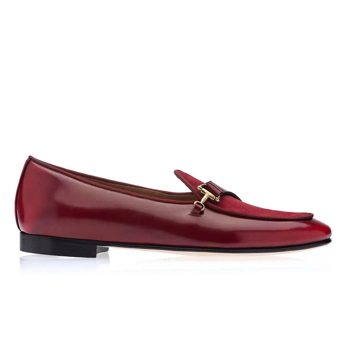 SUPERGLAMOUROUS Tangerine 12 Men's Shoes Burgundy Suede / Calf-Skin Leather Belgian Formal Loafers (SPGM1272)