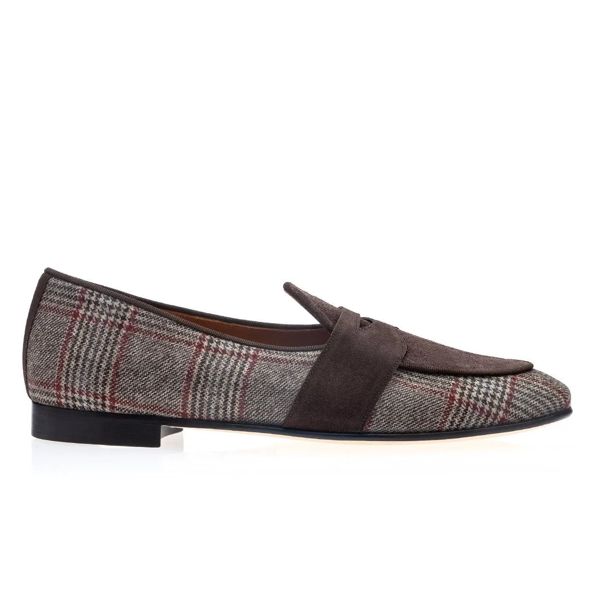 SUPERGLAMOUROUS Tangerine 9 Tartan Men's Shoes Wool / Suede Leather Penny Belgian Loafers (SPGM1336)