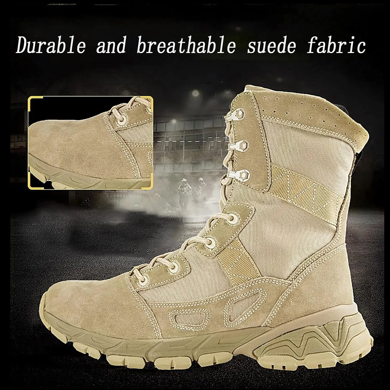 Tactical Military Boots for Men, Breathable Non-slip Wear-resistant Rubber Sole High-top Desert Combat Shoes, for Comfortable Side Zipper Hiking Shoes