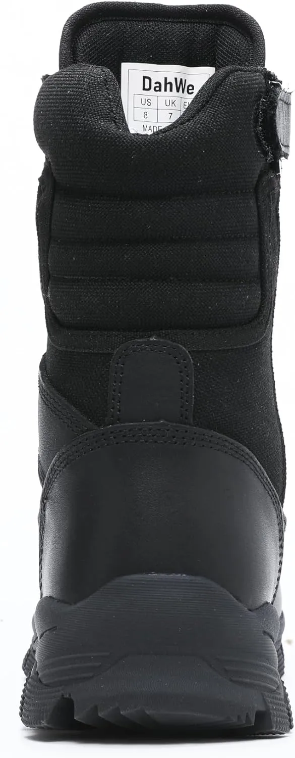 Tactical Steel Toe Boots for Men Side Zipper Non-Slip Puncture-Resistant Leather Military Combat Outdoor Heavy Duty Work Boots