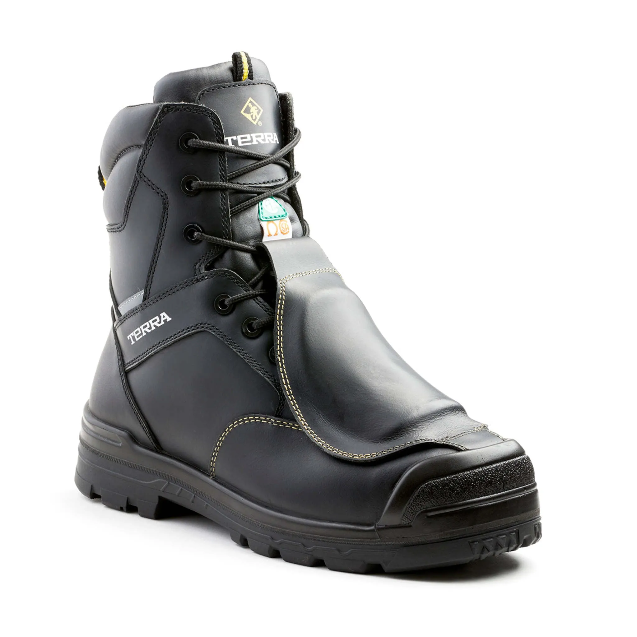Terra Men's Safety Work Boots Barricade 8" Leather Waterproof with Metguard Composite Toe and Plate | Sizes 7-14
