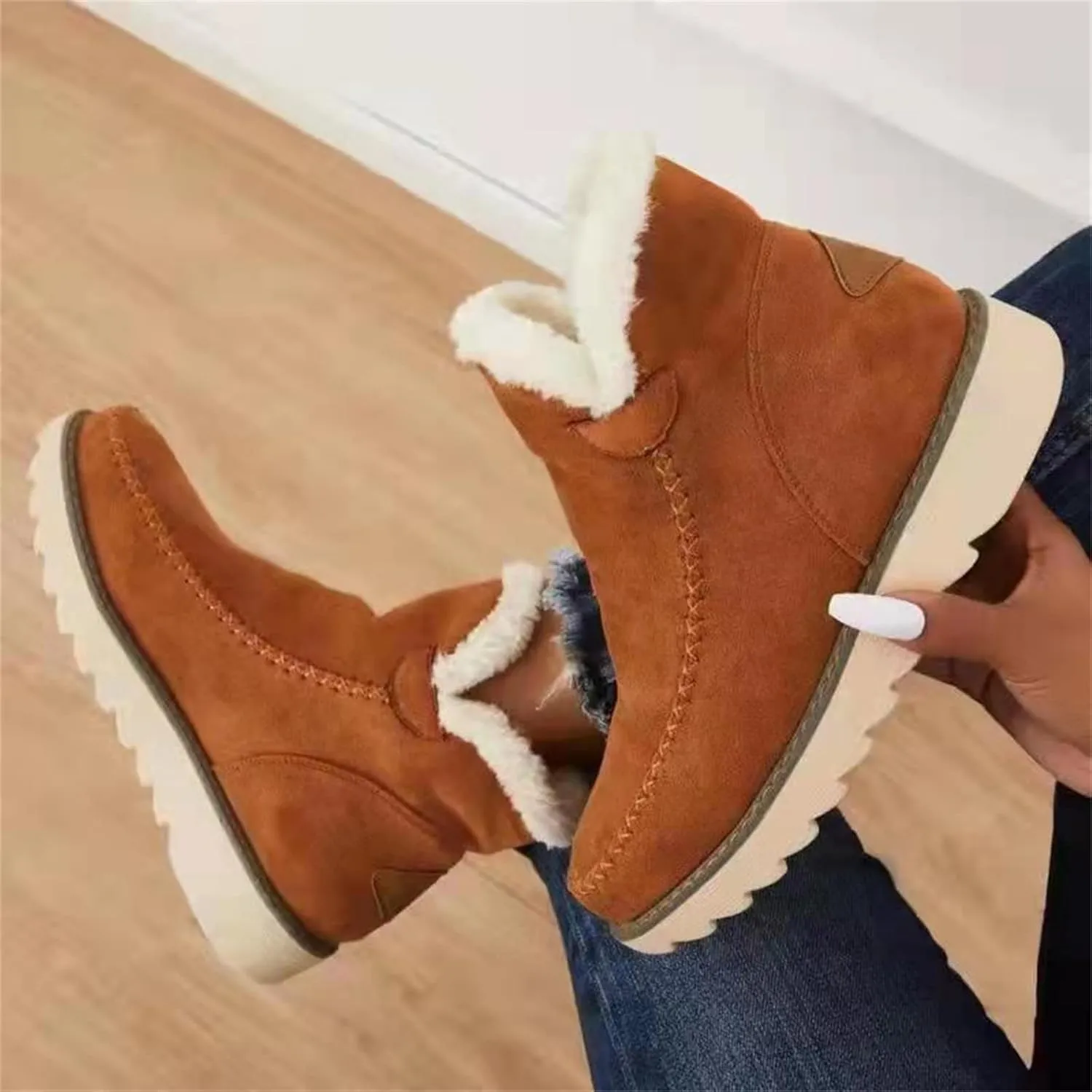 Trending Winter Boots For Women 2024 Snow Boots Warm Casual Fashion Slip On Fur Lined Loafers Shoes Ankle Booties