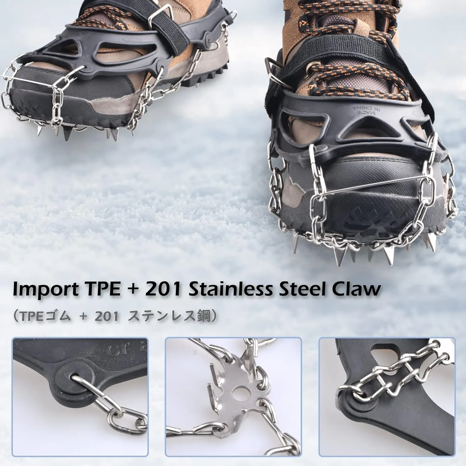 TRIWONDER Ice Grips 10/18/24 Teeth Anti-Slip Shoe Boot Snow Ice Spikes Crampons Cleats Stretch Footwear Traction